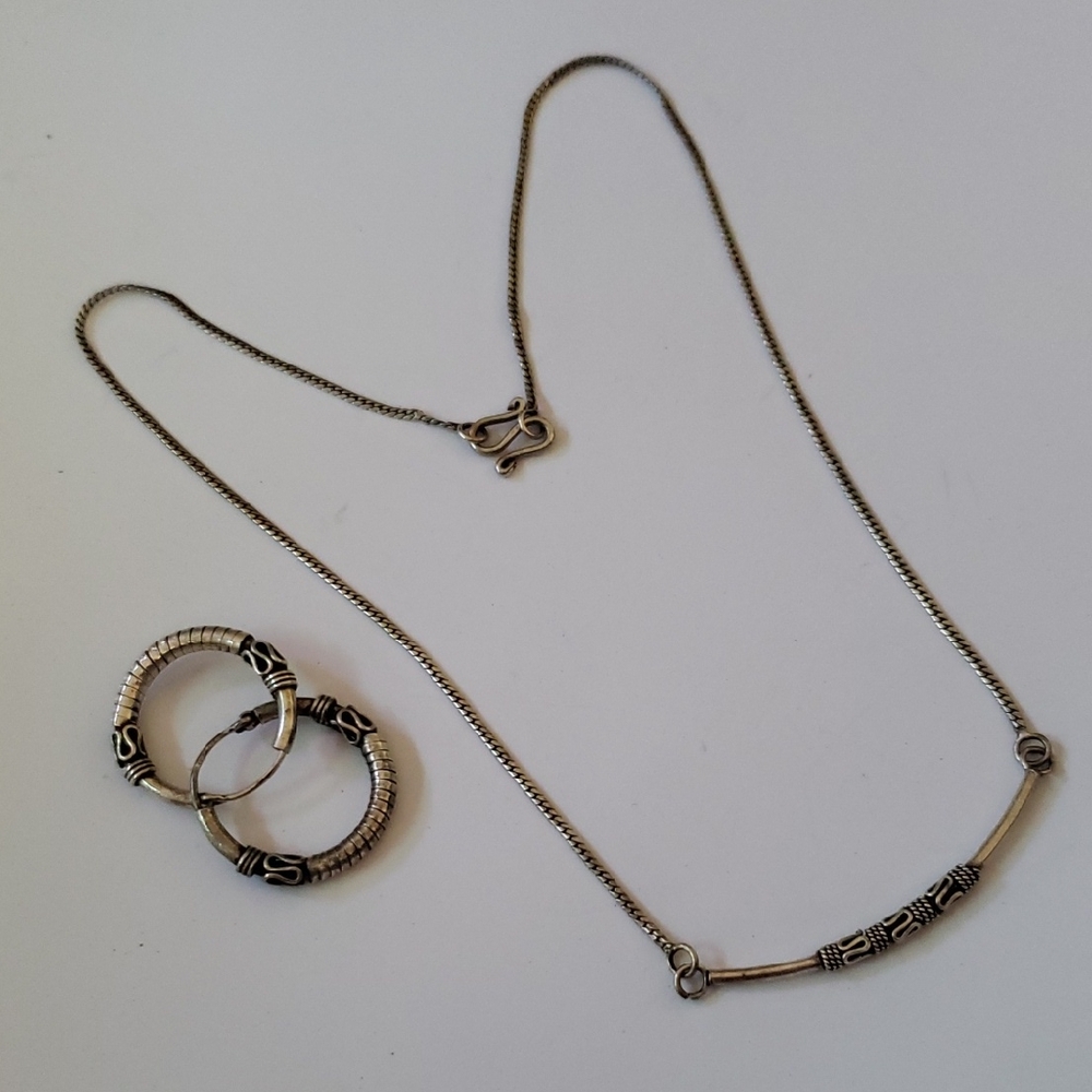 Silver Necklace and Earring Set